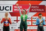 Yareli Acevedo celebró en Perth tras imponerse en la carrera de eliminación de la Copa del Mundo de ciclismo de pista, superando a Anita Yvonne Stenberg y a Sze Wing Lee para colocar a México en lo más alto del podio.