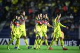 Aaron Mejia, Alejandro Zendejas, Brian Rodriguez, Israel Reyes al final del partido que se les complicó a los americanistas.