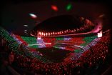 Juego de luces en el Estadio Banorte durante el medio tiempo del México Vs Portugal.