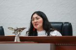 La presidenta del Congreso de Baja California, Michel Sánchez Allende, durante una sesión legislativa en la que se abordó el recorte presupuestal aprobado para 2026.