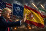 Ilustración de Donald Trump poniendo un alto a la bandera de España por no apoyar con Irán.