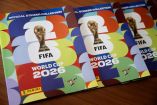 The picture shows albums of collectible cards featuring football players for the upcoming 2026 FIFA World Cup hosted by the US, Canada and Mexico, at the Panini Group factory in Modena, northern Italy, on April 28, 2026. The Panini Group holds the exclusive rights for the official collectible cards and stickers for the 2026 FIFA World Cup hosted by the US, Canada, and Mexico. (Photo by MARCO BERTORELLO / AFP)