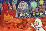 Uno de los dibujos seleccionados del desafío de arte de marzo organizado por Space Place, en el que se les pedía a los participantes dibujar lo que creen que verían en Marte.