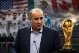 Ilustración del presidente de la Federación de Fútbol de Irán, Mehdi Taj y la selección de su país.
