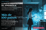 Visualización conceptual de una estudiante interactuando con un ecosistema digital de conocimiento e inteligencia artificial dentro de un entorno educativo contemporáneo.