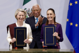 La presidenta Claudia Sheinbaum y la presidenta de la Comisión Europea, Ursula von der Leyen.