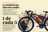 Ilustración editorial de una bicicleta construida a partir de elementos relacionados con la salud, como un corazón, pulmones y líneas de electrocardiograma.