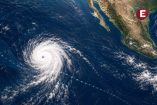 Vista satelital de la tormenta tropical Amanda en el Océano Pacífico, ubicada lejos de Baja California Sur