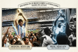 Diego Maradona (1986) y Pelé (1970) levantando la Copa del Mundo en el Estadio Azteca; las dos leyendas que serán homenajeadas en la inauguración del Mundial 2026.