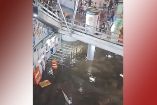 Estación San Lázaro de la Línea B del metro inundada por las lluvias.
