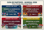 Los Cuartos de Final del Mundial 2026 se disputarán del jueves 9 al sábado 11 de julio.