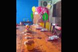 Una de las mesas vacías del Baby Shower de Irma.