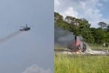 Imágenes en redes sociales mostraron al helicóptero envuelto en humo.