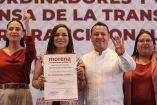 Beatriz Mojica Morga y Carlos Torres Piña, coordinadores de Morena en Guerrero y Michoacán, respectivamente.