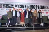 Miguel Rivera, Daniela Michel, Cuauhtémoc Cárdenas Batel en la conferencia del FICM