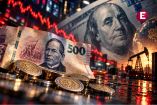 Billete de 500 pesos mexicanos y monedas frente a un dólar estadounidense, una gráfica en rojo y referencias al petróleo, en medio de la depreciación del peso.
