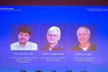 Imagen con los rostros de Deisseroth, Hegemann y Nagel, durante la presentación del Nobel de Medicina 2026.