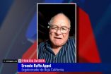 Ernesto Ruffo Appel durante una entrevista en televisión, con el identificador de exgobernador de Baja California en pantalla.