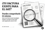 Gráfico de INFO Excélsior con el título “¿Tu factura existe para el SAT?” que invita a comprobar un CFDI en la herramienta oficial.