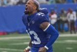 Odell Beckham Jr. con uniforme de los New York Giants durante un partido de la NFL.