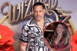 Montaje de Joe Manganiello con camisa estampada en un evento de The Wizard of Oz y Sofía Vergara con vestido rojo.