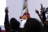 Cuauhtémoc, Ciudad de México. 13 de octubre 2026. La presidenta constitucional de los Estados Unidos Mexicanos, la Doctora Claudia Sheinbaum Pardo en conferencia de prensa matutina en Palacio Nacional. La acompañan: Rosa Icela Rodríguez Velázquez, secretaria de Gobernación; Omar García Harfuch, secretario de Seguridad y Protección Ciudadana; Ricardo Trevilla Trejo, secretario de la Defensa Nacional;  Raymundo Pedro Morales, secretario de Marina; Marcela Figueroa Franco, secretaria ejecutiva del Sistema Nacional de Seguridad Pública (SESNSP); Beatriz Adriana Olivares Pinal, titular del Centro Nacional de Prevención del Delito y Participación Ciudadana del SESNSP y Jacobo Olaf Rodríguez García, titular del Órgano Administrativo Desconcentrado Prevención y Reinserción Social (PRS). Foto: Juan Carlos Buenrostro/Presidencia
