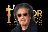 Montaje de Al Pacino con lentes oscuros y cabello gris frente al logotipo dorado de los Premios del Actor de SAG-AFTRA.