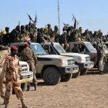 Miembros de Boko Haram en camionetas.