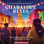 Ilustración hiperrealista de una multitud en una ciudad mexicana celebrando el inicio del maratón Guadalupe–Reyes. Las calles están decoradas con luces y colores festivos, se observa una iglesia al fondo y un ambiente de comunidad, alegría y tradición que marca el espíritu de estas fechas.