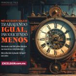 Ilustración de un reloj antiguo, metálico y desgastado, en primer plano, representando el estancamiento del sistema laboral en México durante casi un siglo. La imagen simboliza cómo el país ha trabajado bajo las mismas condiciones horarias desde 1931, sin modernizar su productividad