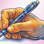 Ilustración de una mano escribiendo.