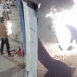 Las imágenes captadas, muestran el momento en que las llamas le alcanzan los brazos y las piernas del delincuente.