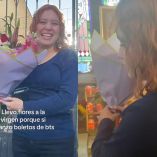 Joven agradece a la Virgen llevando flores tras conseguir boletos para los conciertos de BTS en México.