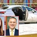 Los diputados de MC Sergio Torres y Elizabeth Montoya y el auto en el que sufrieron ataque.