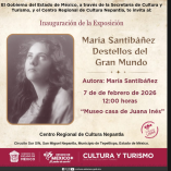 Cartel oficial de la exposición “María Santibáñez. Destellos del Gran Mundo”, con retrato femenino en blanco y negro al estilo pictorialista y datos de inauguración el 7 de febrero de 2026 en el Centro Regional de Cultura Nepantla, Estado de México.