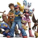 Ilustración promocional con Ash al centro junto a Brock y Misty, rodeados de Pikachu y varios Pokémon clásicos como Turtwig, Piplup y Aipom, representando el 30 aniversario de la franquicia Pokémon.