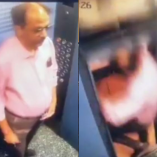 Un hombre logró escapar de un elevador defectuoso en Gujarat, India, segundos antes de quedar atrapado entre la cabina y el piso.