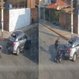 Un automovilista intentó atropellar a un motociclista tras una discusión en Cuautlancingo, Puebla.