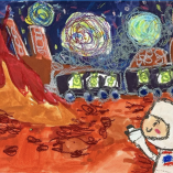 Uno de los dibujos seleccionados del desafío de arte de marzo organizado por Space Place, en el que se les pedía a los participantes dibujar lo que creen que verían en Marte.