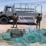 La acción se desarrolló al sur de Puertos Peñasco en inmediaciones del “Desemboque”, donde se localizaron y aseguraron diversas redes de enmalle.