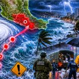 Imagen editorial de la tormenta tropical Boris acercándose a las costas de Guerrero, con trayectoria sobre el Pacífico, lluvias intensas, oleaje elevado y condiciones de riesgo en Acapulco.
