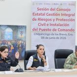 La gobernadora Evelyn Salgado encabeza la sesión del Consejo Estatal de Gestión Integral de Riesgos y Protección Civil en Chilpancingo, Guerrero, el 8 de junio de 2026.