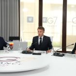Donald Trump, Emmanuel Macron y Volodimir Zelenski.