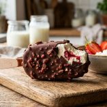 Receta de paletas tipo Magnum con kéfir y relleno de fresa