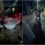 El accidente ocurrió en el puente de Huitzila, Tizayuca, donde dos ocupantes resultaron lesionados y un adulto mayor fue agredido tras intentar auxiliarlos.