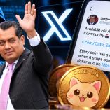 Sergio Gutiérrez Luna, vicecoordinador de Morena en la Cámara de Diputados, junto a una representación del hackeo de su cuenta de X para promover la criptomoneda CATECoin.