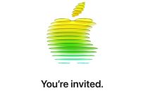 Diseño de la invitación al Apple Event del 4 de marzo, con un logotipo estilizado en tonos verdes y amarillos sobre fondo blanco y el texto “You’re invited”, difundida por Apple a medios.