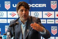 The US Men's National Team's (USMNT) head coach Argentine Mauricio Pochettino speaks during the announcement of the USMNT 2026 World Cup roster in New York, on May 26, 2026. (Photo by TIMOTHY A. CLARY / AFP)