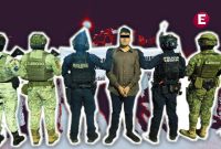 Fotografía de la detención de Gabriel "N", alias "El Gabito" o "El 80", jefe regional de Los Chapitos, custodiado por elementos del Ejército Mexicano, Guardia Nacional y Policía Estatal.