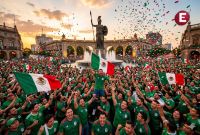 Multitud de aficionados de la Selección Mexicana celebrando el Mundial 2026 en la glorieta de La Minerva en Guadalajara, Jalisco.